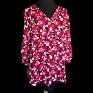Anne Klein Vibrant Floral Blouse - Pink and White